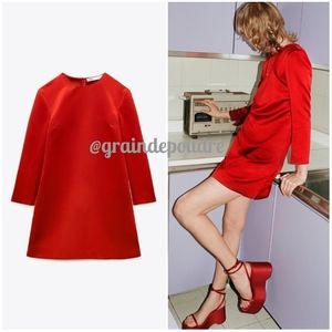 Rare! Zara Studio LImited Edition Brick Red Satin Shift Mini Dress M